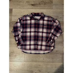 Outerknown Womens Red Plaid Long Sleeve Blanket Flannel Shirt Button Up XL